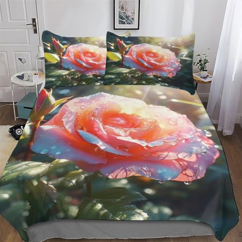 AAPZY Rose Bettwäsche Set Soft Atmungsaktive 3D Bettbezüge 2teilig, Jungen Mädchen Bettwaren, Gebürstet Mikrofaser Angenehme Bettbezug + Kissenbezug Single (135x200cm)