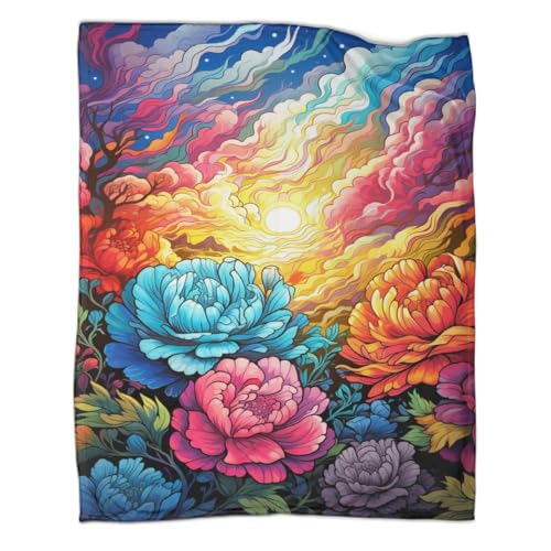 DLBHSG Weiche Fleecedecke mit psychedelischem Farbgemälde, Rose, 3D-Decke, weicher Flanell, weiche Fleecedecke, Bettüberwurf Frauen, Überwurfdecke, Mikrofaser-Bettwäsche, 100 x 130 cm