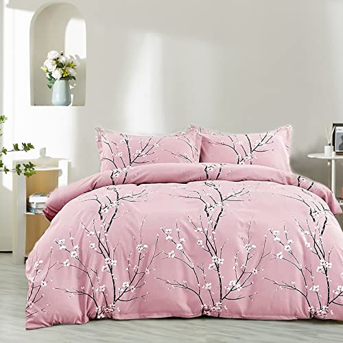 Nyescasa Bettwäsche 135x200 2 Teilig Rosa Blumen Botanisch Muster Bettwäsche-Set Blume Zweig Design Wendebettwäsche Weiche Mikrofaser Bettbezug mit Reißverschluss und Kissenbezug 80x80cm