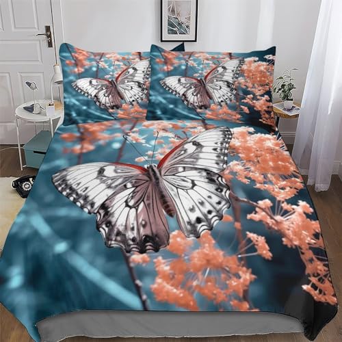 AAPZY Schmetterling 3D Bettwäsche-Set, Bettbezug, Schlafzimmer Vier Jahreszeiten Bettbezüge Für Mädchen Jungen, Mit Kissenbezügen Mikrofaser Deckenbezug Double (200x200cm)