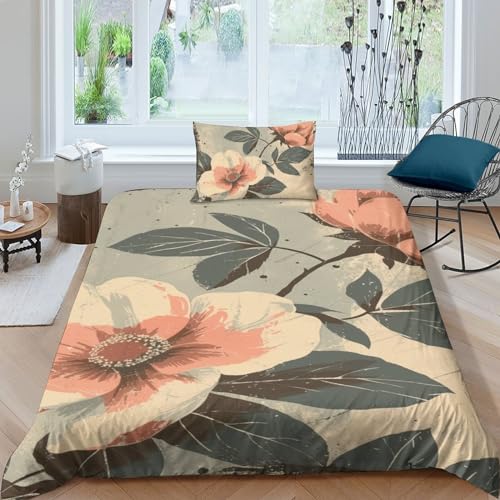 JUXINGABC Rose Bettbezug Set 3D-Druck Bettwäsche Set Comforter Cover Mit Kissenbezügen, Mit Verstecktem Reißverschluss Single?135x200cm?