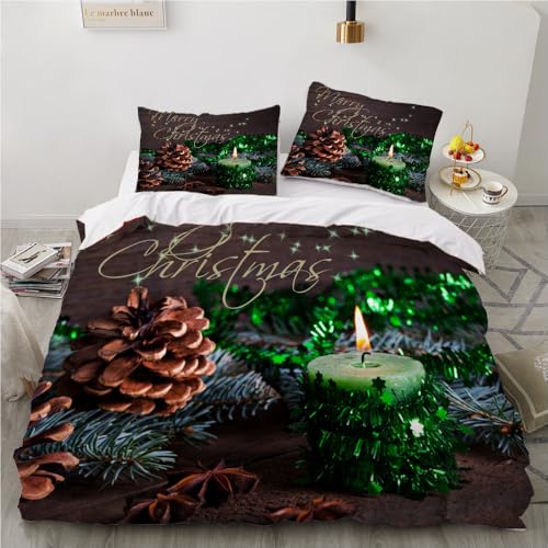 YASMENG Weihnachts Bettwäsche 135x200 Wintermotiv Grün Braun 3D Bettbezug Set Weich Mikrofaser Bettwäsche 2teilig für Teenager Geschenke Jungen Mädchen mit Reißverschluss und 80x80 cm Kissenbezug