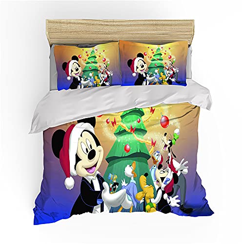 NBKLS Christmas Mickey Mouse Bettbezug Bettwäsche Set - Bettbezug und Kissenbezug,Mikrofaser,3D Digital Print dreiteiliger Bettwäsche (1,135x200cm+ 80x80cmx2)