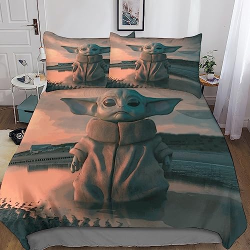 Baby Yoda Bettwäsche Set Mit Reißverschluss,Moderne 3D Bettbezüge Bedruckte Für Mädchen Jungen Kinderbett Star Wars Bettbezug Set Microfaser 3 Teilig Mit Kissenbezug King?220x240cm?