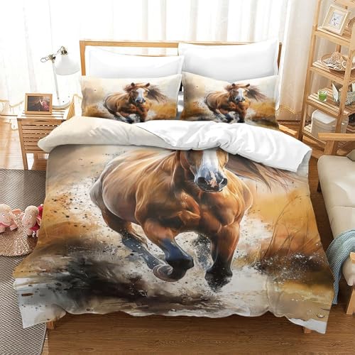 MEFESE Horse Bettbezug Set Bettwäsche Kinderbettwäsche Reißverschluss Mit Kissenbezug Betten Set Für Jugendliche Kinder Schlafzimmer Single?140x200cm?