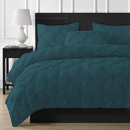 DXHOME Bettwäsche Plissee 135x200 Petrol Blau Pinch Pintuck Falten Geometrische Kariert Bettwäsche Set Microfaser Modern Einzelbett Bettbezug mit Reißverschluss + 1 Kissenbezug 80x80 cm