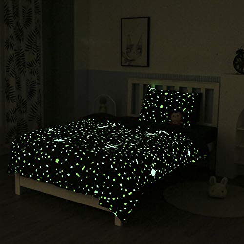 Loussiesd Kinder Sterne Motiv Bettwäsche Set 135x200 Glow in The Dark Mädchen Jungen Sterne Universum Bettbezug Set Sternenklarer Himmel leuchtet im Dunklen Weich Mikrofaser