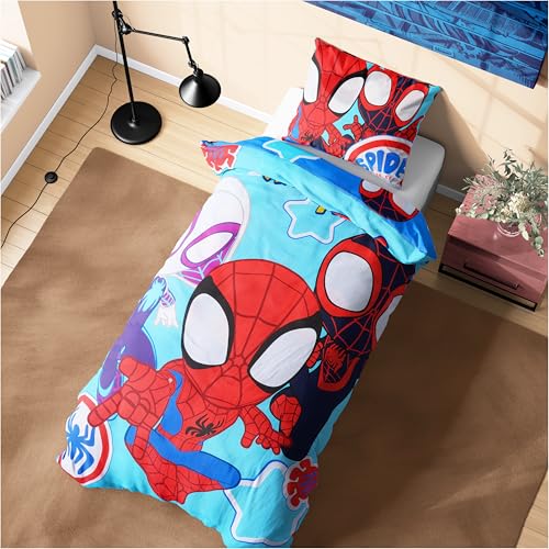 Marvel Spiderman Bettbezug Set für Jungen & Teenager, Kinder Bettwäsche 135x200 cm (Blauer Spidey)