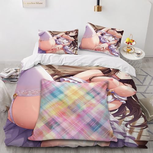 SPECUFX Liebey Anime-Mädchen Otaku 3 Teilig Bettbezüge 160X220 Bettwäsche Weihnachten Hypoallergene leichteLuxus flauschig Deckenbezug 160X220cm Bettbezug Set 2 Kissenbezug 80x80cm Reißverschluss