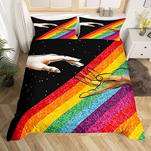 Regenbogen Pride Bettbezug Set S Größe, Bunte Hand gezeichnete Bettwäsche Set Träumende Sternenhimmel Trost Cover für Teens Mädchen Jungen Paar Romantische Liebe Quilt Cover,1 Kissenbezug