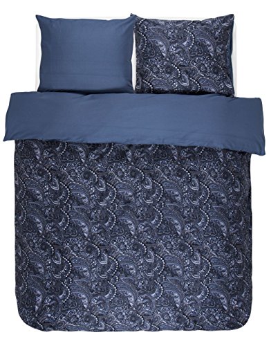 Essenza Satin-Bettwäsche Mirre, Farbe Blue 155x220cm+80x80 / 100% Baumwoll-Bettwäsche mit Reißverschluss / hochwertige Bezüge mit tollem Design