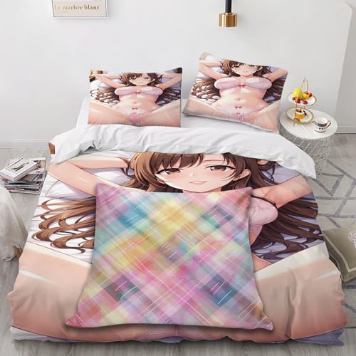 SPECUFX Liebey Anime-Mädchen Kawaii 3 Teilig Bettbezüge 135x200 Bettwäsche Weihnachten Hypoallergene leichteLuxus flauschig Deckenbezug 135x200cm Bettbezug Set 2 Kissenbezug 80x80cm Reißverschluss