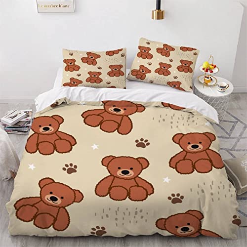 OENISE Kleiner Bär Bettwäsche Set 135x200cm Jungen Mädchen Kawaii Bettbezug Reißverschluss 2 Kissenbezüge 80x80cm 3D Weich Mikrofaser Jugendliche Bettbezüge 3teilig Sommer