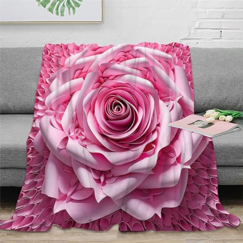 Rosa Rose 3D-gedruckte Decke Design Weiche Und Warme Mikrofaser Bettwäsche Sofabettwäsche Für Kinder Teenager Erwachse 80x90inch(200x230cm)