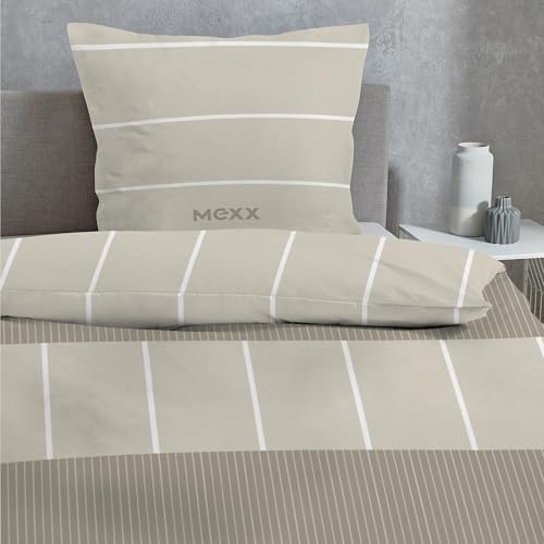 Familando MEXX Bettwäsche Set 135x200 80x80 cm aus 100% Baumwolle mit Reißverschluss · Jugendbettwäsche einfarbig gestreift · Bettwäsche Set 2-teilig Unisex (Beige)