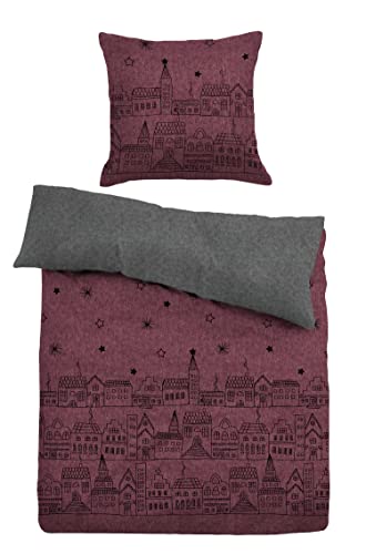 TOM TAILOR 0847681 Bettwäsche Garnitur mit Kopfkissenbezug Melange-Flanell - Town 1x 135x200 cm + 1x 80x80 cm, wild Berry