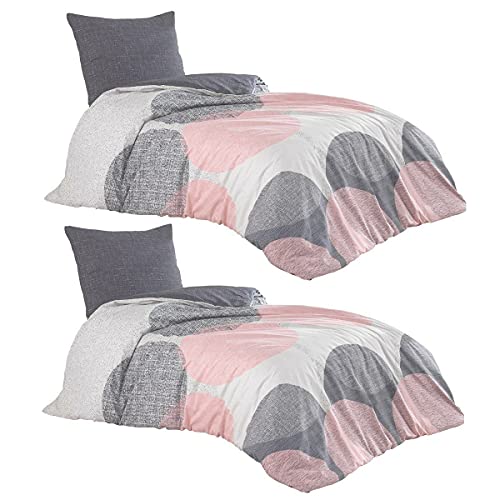 Leonado Vicenti 4teilige Bettwäsche 135x200 cm 100% Baumwolle Renforce Bettbezug anthrazit rosa weiß Kreise