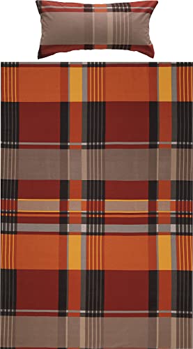 Erwin Müller warme Bettwäsche, Bettgarnitur Flanell Karo rot-braun Größe 155x220 cm (40x80 cm) - pflegeleicht, bügelleicht, 100% Baumwolle, mit Reißverschluss (weitere Größen)