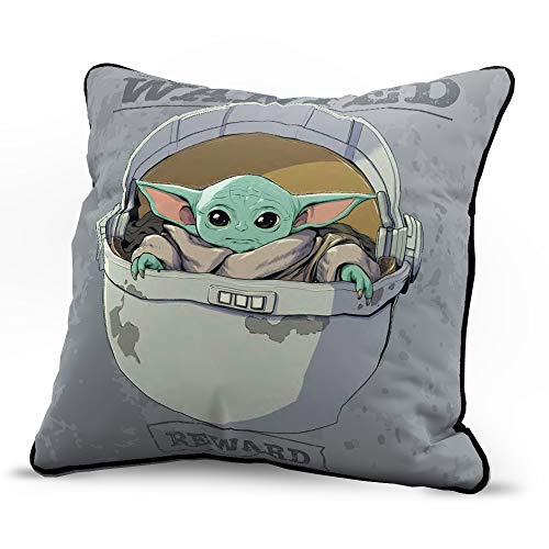 Jay Franco Star Wars The Mandalorian Wanted Reward dekorativer Kissenbezug – Kissenbezug mit dem Kind Baby Yoda – superweiche Bettwäsche für Kinder (offizielles Star Wars Produkt)