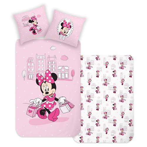 Minnie Mouse Bettwäsche Shopping 135 x 200 cm + 80 x 80 cm 100% Baumwolle in Renforcé-Linon-Qualität mit YKK-Reißverschluss Minnie Maus Disney Mickey Daisy Donald Goofy Sweet Love Deutsche Größe