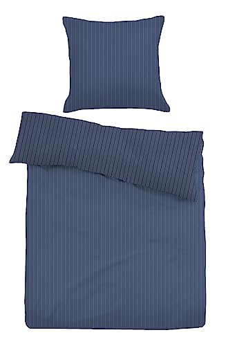 TOM TAILOR 0007707 Bettwäsche Garnitur mit Kopfkissenbezug Flanell Cooper 1x 155x200 cm + 1x 80x80 cm, Indigo Blue