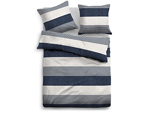 moebel-eins Tom Tailor Bettwäsche Melange-Flanell, 135x200 cm, Streifen Navy