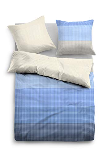 TOM TAILOR 0067602 Bettwäsche Garnitur mit Kopfkissenbezug Baumwoll-Satin Blurred Grid 1x 200x200 cm + 2x 80x80 cm classic blue