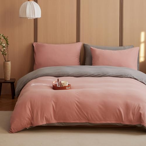 Nayoroom Bettwäsche 135x200 Baumwolle Rosa Grau Uni Wende Bettwäsche 2teilig Set Altrosa Anthrazit Unifarben Bettbezug mit Reißverschluss und Kissenbezug 40x80 cm für Einzelbett