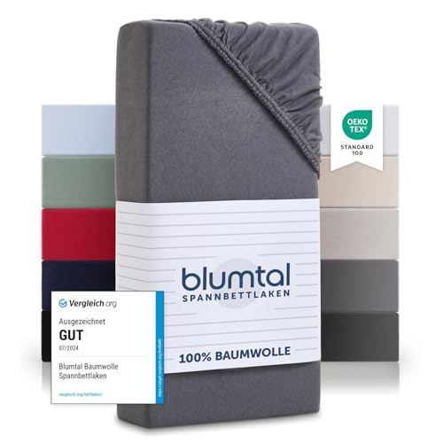 Blumtal® Basics Spannbettlaken 140x200cm Jersey - Spannbettlaken 140x200cm Baumwolle - Oeko-TEX zertifiziertes Spannbetttuch 140x200cm - Matratzenbezug 140x200cm - Leintuch 140x200 - Bettbezug - Grau