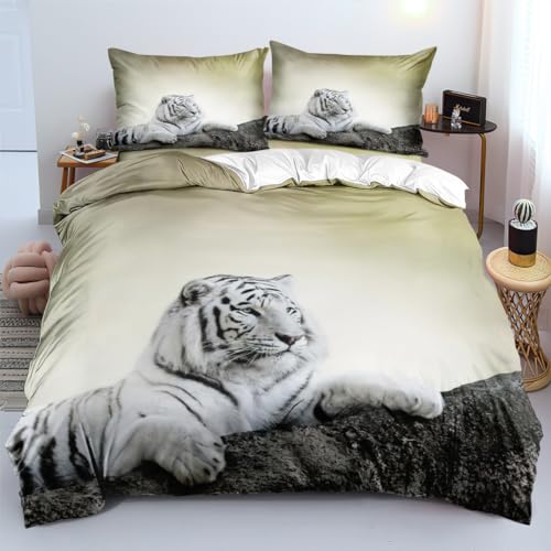Carbono Bettwäsche Tiger Bettbezug 3Teilig,Atmungsaktive Bettwäsche Sets, Bettwäsche Mit Reißverschluss,Weich, Bügelfrei Bettbezüge Für Allergiker Geeignet200×200Cm