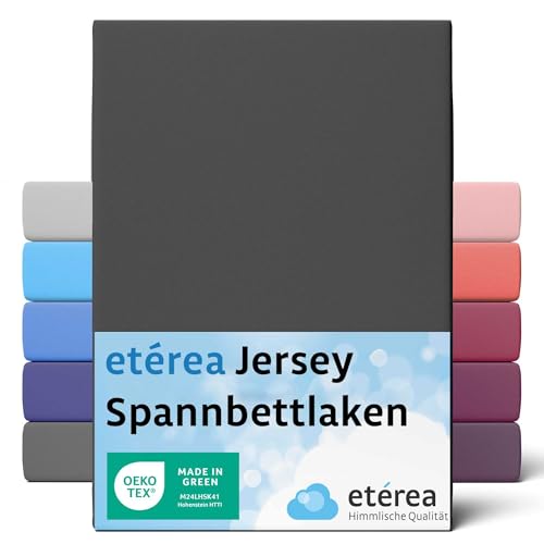 etérea Jersey Spannbettlaken 90x200cm - 100x200cm Schwarz bis 25 cm Höhe - 100% Baumwolle Comfort Spannbetttuch, Oekotex Matratzen Bett Bezug - Bettlaken 90x200 cm - 100x200 cm - Schwarz