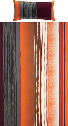 REDBEST Bettwäsche, Bettgarnitur Single-Jersey - Wendekissenbezug, temperaturausgleichend, bügelfrei, mit Reißverschluss - Terra-braun Größe 135x200 cm (40x80 cm)