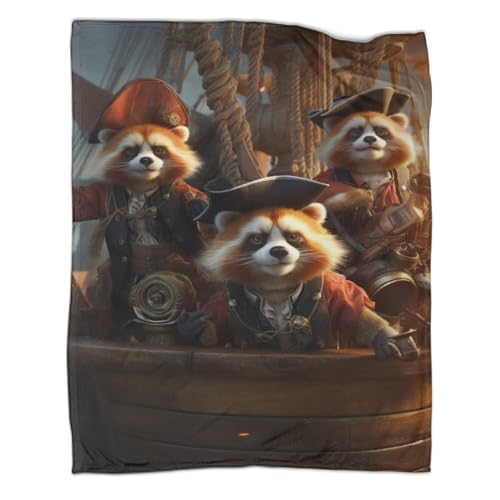 Fleece-Überwürfe, Warm Und Weich Raccoon Pirates Decke, 3D-Mikrofaser-Bettwäsche Für Bettcouch 40x50inch(100x130cm)