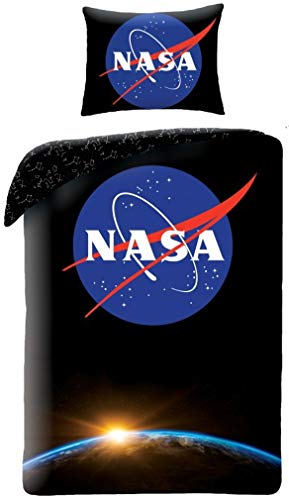 Halantex   NS4051 – NASA Logo Space Schwarz tiefes Einzelbett – Offizieller Bettbezug – Mehrfarbig – 100% Baumwolle – 140 x 200 + 70 x 90