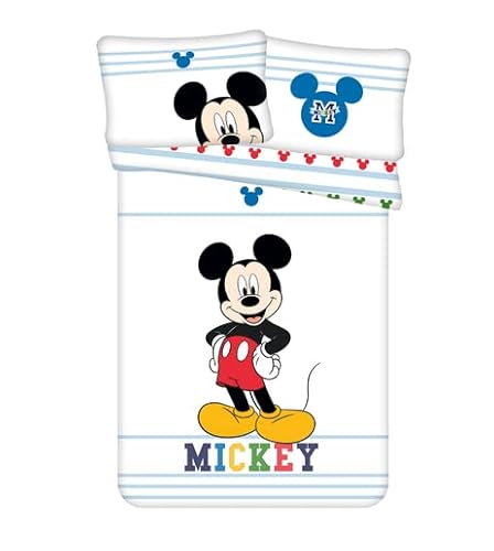 Jerry Fabrics F - Bettwäsche – Mickey Mouse – Disney – 2-teilig – Kinder – Bettbezug Baby – wendbar – 100 x 135 cm – Kissenbezug – 40 x 60 cm Bettwäsche – 100 % Baumwolle