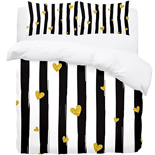 Supersoft Collection Love With Black Vertical Stripes Bettbezug-Set – 1 Bettbezug + 2 passende Kissenbezüge