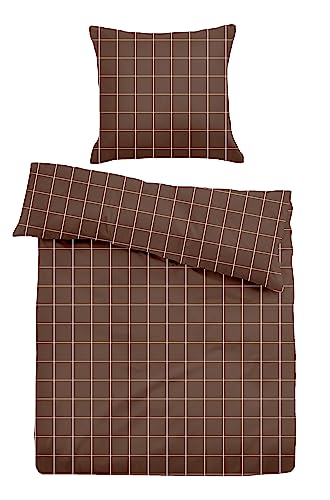 TOM TAILOR 0007715 Bettwäsche Garnitur mit Kopfkissenbezug Flanell TIME 1x 155x200 cm + 1x 80x80 cm, Brown