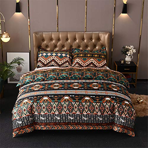 Chanyuan Bohemian Bettwäsche Set 135x200 cm, 2 Teilig Indisch Mandala Weich Mikrofaser Böhmisch Exotisch Braun Grün Geometrisch Gestreift Muster Vintage Bettbezug mit Reißverschluss