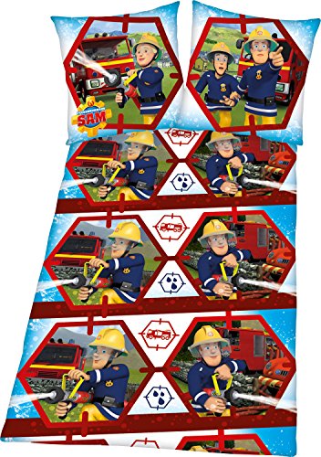 Herding 4470307050 Bettwäsche Feuerwehrmann Sam, Kopfkissenbezug: 80 x 80 cm + Bettbezug: 135 x 200 cm, 100 % Baumwolle, Linon