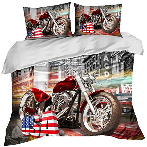 Stillshine Bettwäsche Einzelbett 135x200 3D Urban Harley Formelrennen Geländemotorrad Wüstenrennende Flamme Mehrfarbig Bettbezug und Kissenbezug Student Teenager Junge Mädchen